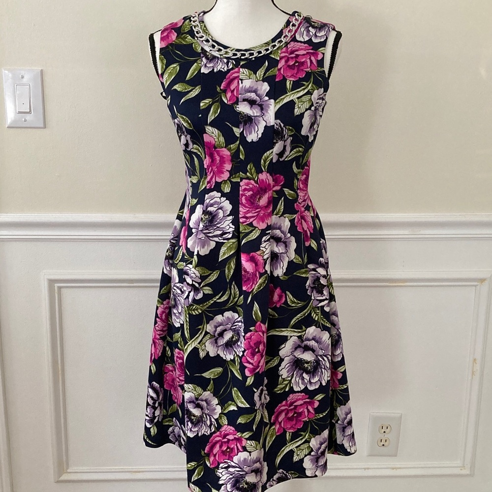 Enfocus Studio Floral Chain Neck Midi Dress - Pink, Purple, and Green